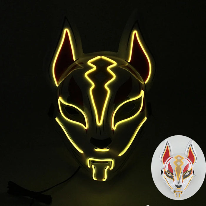 LED Fox Mask Neon Light Up Japanese Kitsune Mask for Halloween Cosplay Party Rave Festival Costume Glowing EL Wire Masque