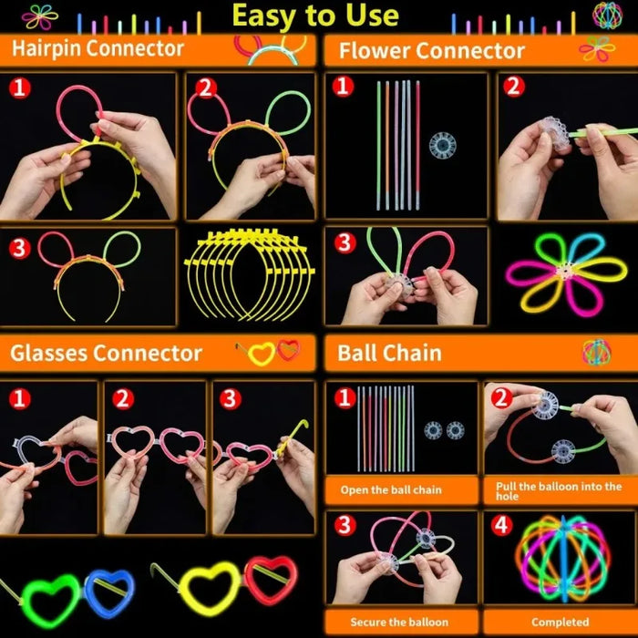 50/100PCS Glow Stick Set with 17 Accessories DIY Perfect for Vibrant Party Supplies for Concert Halloween Festivals Events‌ Part
