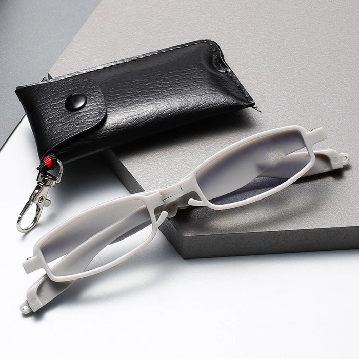 Gafas de lectura antirayos azules, plegables y portátiles con funda de cuero, gafas de lectura de resina de alta definición