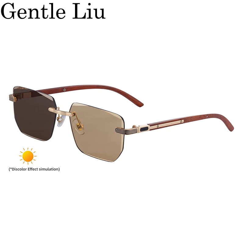 Square Rimless Punk Sunglasses Men 2026 Luxury Brand Photochromic Eyeglasses Change Color Sun Glasses For Male Eyewear Shades