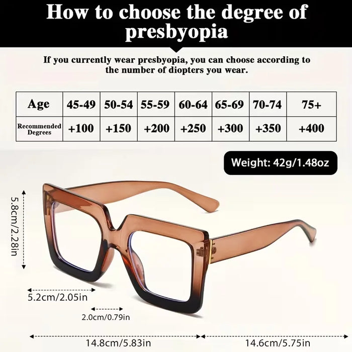 2 Paires de Lunettes de Lecture Carrées Surdimensionnées, Anti-Lumière Bleue, +1.00 à +4.00