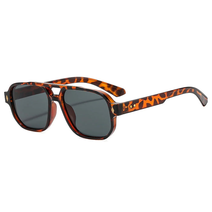 Ins New Retro Double Beam Square Women Sunglasses Luxury Brand Leopard Design Outdoor Versatile Trend Men SunGglasses UV400
