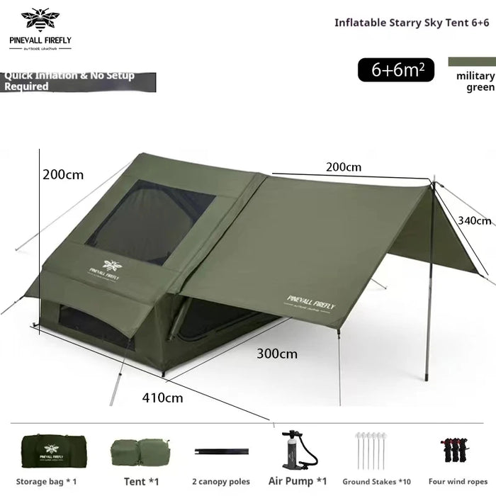 King-Size Inflatable Family Camping Tent for 3 to 6 People with Premium Weatherproofing and Spacious Interior with Large Skyligh