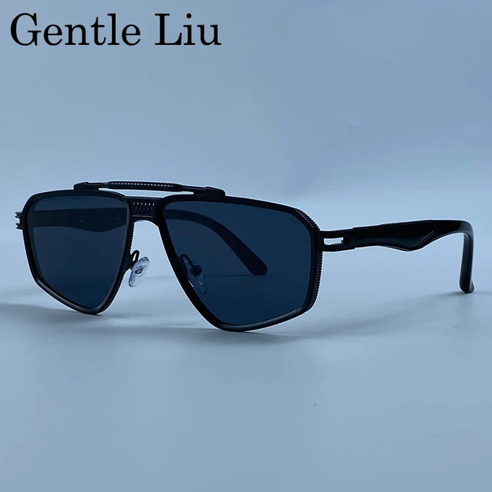 Steampunk Polygon Sunglasses Men 2026 Luxury Brand Designer Metal Frame Square Double Bridge Sun Glasses Vintage Driving Shades