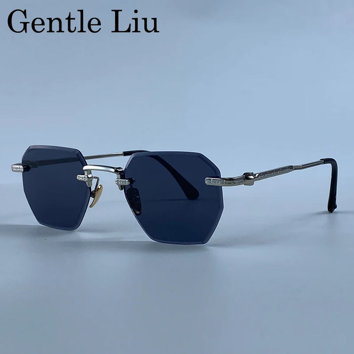 Gafas de sol cuadradas sin montura para hombre 2026, de lujo, de diseñador, modernas, de polígono, con montura de metal, gafas de sol Y2K, punk, sin montura, Hip Hop