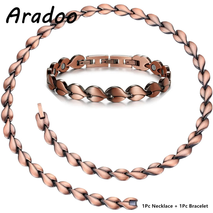 ARADOO Premium Copper Bracelet Necklace for Women Men Jewelry Set Gifts