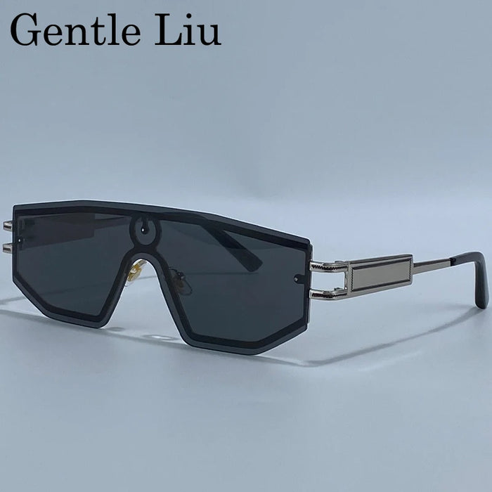 Gafas de sol Steampunk de una pieza sin montura para mujer 2026 de marca de lujo, escudo a prueba de viento, gafas de sol para dama, montura de metal, gafas de sol