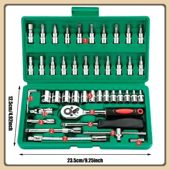 46 Piece 1 4 Inch Drive Socket Wrench Set Metric Hexagonal Socket Ratchet Wrench for Home and Auto Repair Hand Tool