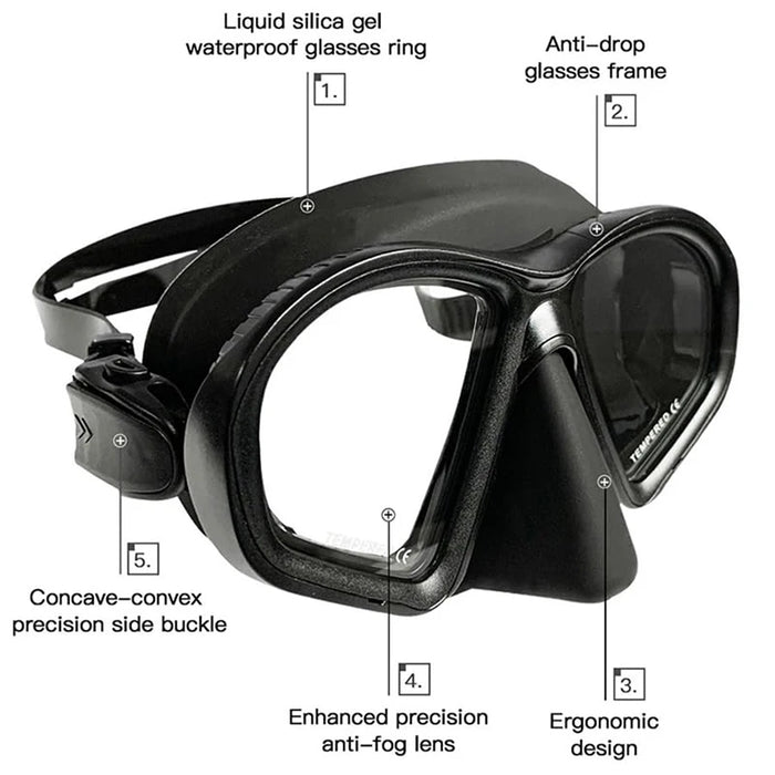 Professional Wet Low Volume Freediving Mask, Tempered Glass Dive Mask, J-Type Diving Mask, Snorkel Set, Buceo, 수영, 스노클링, 마스크