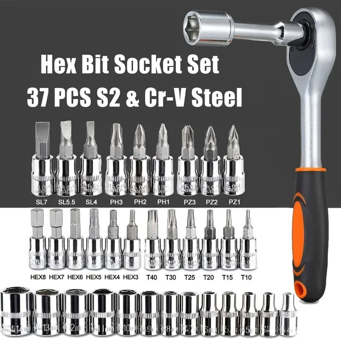 46 Piece 1 4 Inch Drive Socket Wrench Set Metric Hexagonal Socket Ratchet Wrench for Home and Auto Repair Hand Tool