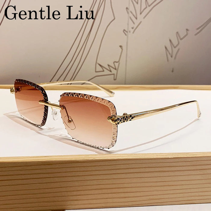 Gafas de sol retro cuadradas sin montura para hombre 2026, de marca de lujo, sin marco, estilo punk, rectangulares, para hombre, con borde recortado, protección UV400