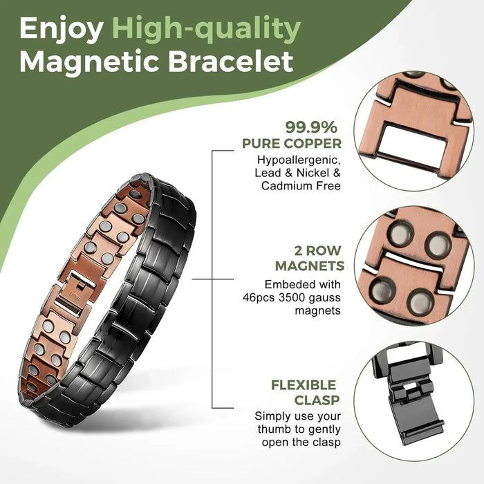 ARADOO  99.9% Pure Copper Bracelet with Double-Row Strength Magnets Jewelry Gift