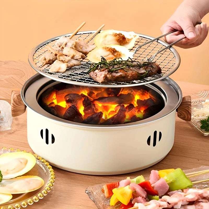 Mini Parrilla Portátil de Acero Inoxidable para Barbacoa con Rejilla, Barbacoa Desmontable de Carbón para Uso Doméstico
