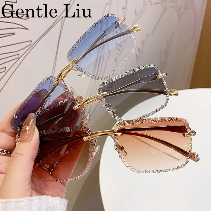 Gafas de sol de moda cuadradas sin montura estilo punk para hombre 2025 de marca de lujo con borde cortado sin marco gafas de sol para hombre con cabeza de leopardo