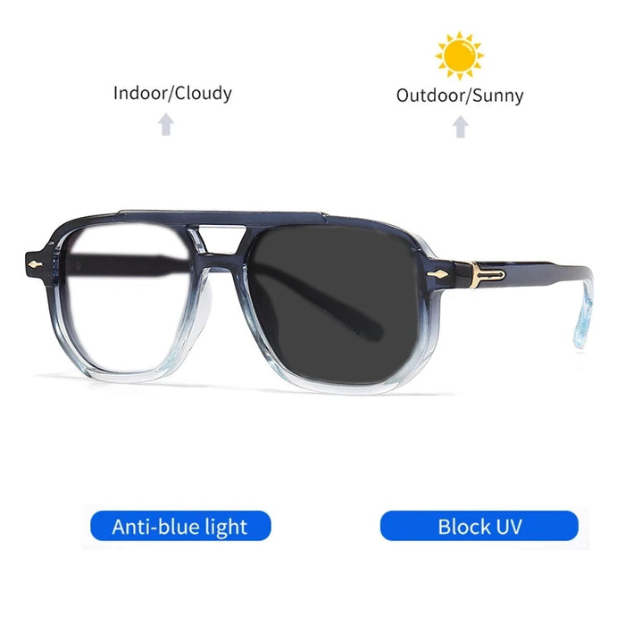 New Fashion Double Beam Anti Blue Light Photochromic Presbyopia Glasses for Women and Men Retro Brand Design Presbyopia Glasses