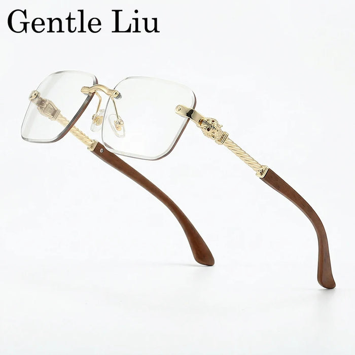 Gafas de sol fotocromáticas sin montura vintage para hombre 2026, de diseñador de lujo, cuadradas, sin montura, con cabeza de leopardo, gafas de sol para conducir, con sombra.