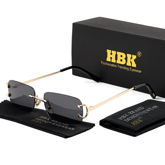 HBK Retro Borderless Sunglasses Women Square Mental Frame Sun Glasses Design Outdoor Party Travel UV400 Glasses Gift Box