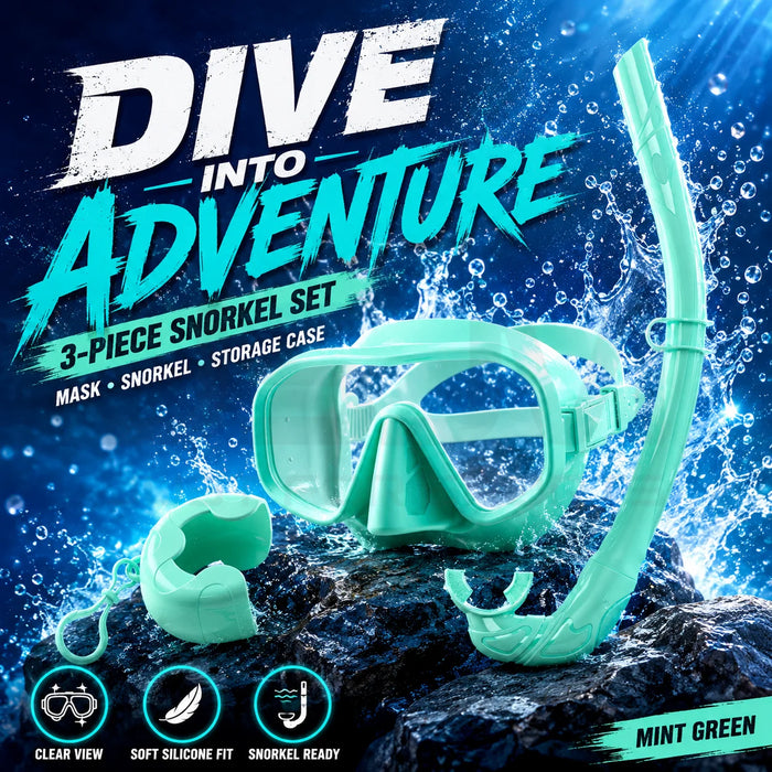 JSJM New 3PCS Snorkel Set Diving Mask Wet Snorkel Anti Fog Leak Proof Tempered Glass Wide View Silicone for Adults Men Women