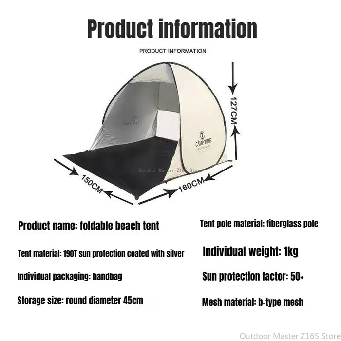 2-3 Person Instant Pop Up Tent UPF50+ UV Protection Waterproof Beach Tent Silver Coating Portable Camping Sun Shelter