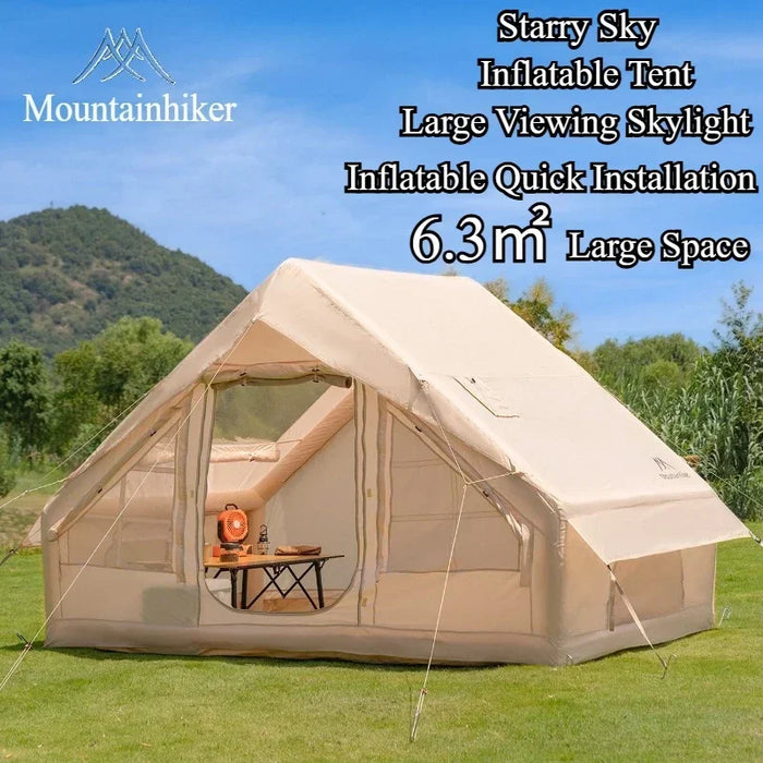 MOUNTAINHIKER 6.3㎡ Starry Sky Pattern Inflatable Tent Black Observation Skylight Quick Setup Outdoor Camping for 3/4 People Anti