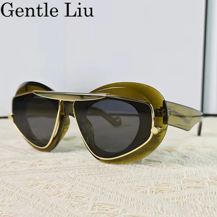 Sexy Cat Eye Punk Sunglasses Women 2026 Luxury Brand New Y2k Sports Double Frame Sun Glasses For Men Shield Eyewear Shades UV400