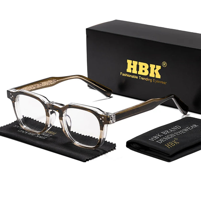 HBK Retro Square Glasses Frames Men Flat Lenses Anti Blue Light TR90 Eyeglass Frames High-Quality Reading Eyeglasses for Women