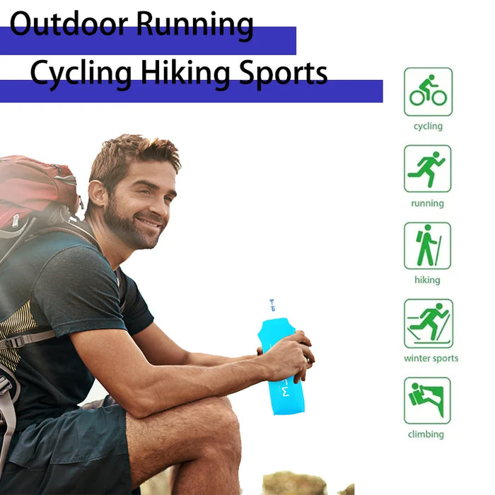 WRELS Botella de agua blanda para camping, deportes, bolsa plegable, cantimplora para correr al aire libre, mochila de hidratación, cintura, bicicleta, sin BPA