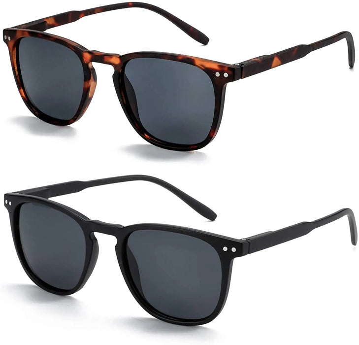 ZENOTTIC 2 Pack Polarized Sunglasses for Women Men Vintage Round and Square Frame UV Protection Shades Driving Sun Glasses