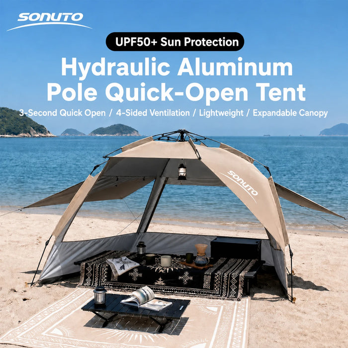 Sonuto Outdoor 3-4P One-Touch Camping Tent Quick Automatic Opening Beach Fishing Tent Family Travel Picnic Park Anti-UV Shade