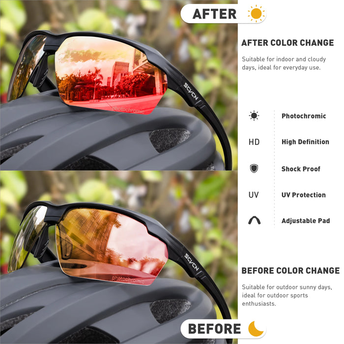 SCVCN Photochromic Cycling Sunglasses Marathon Running Glasses Men Outdoor Sports Women Driving Bicycle Bike Eyewear New