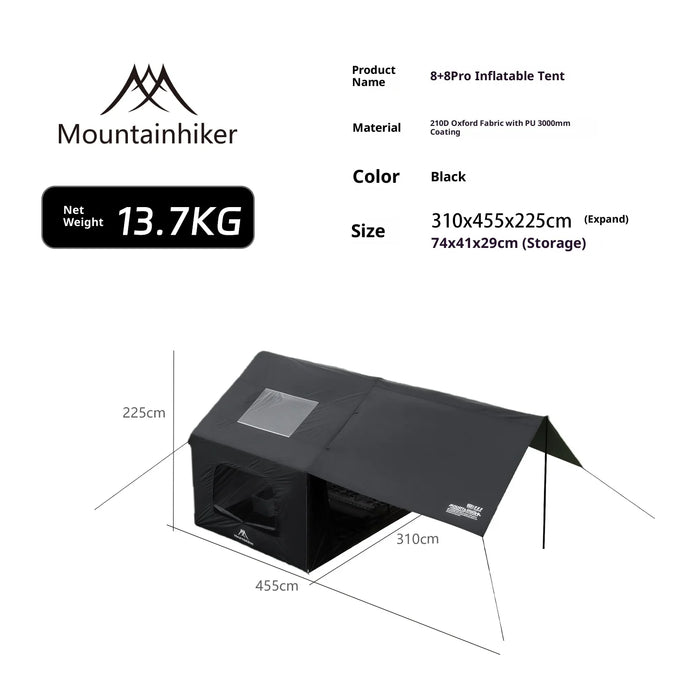 MOUNTAINHIKER 8+8m² Inflatable Tent Camping 4-6 Person Waterproof Family Awning Beach Tent Quick Open Fishing Picnic Park Tent