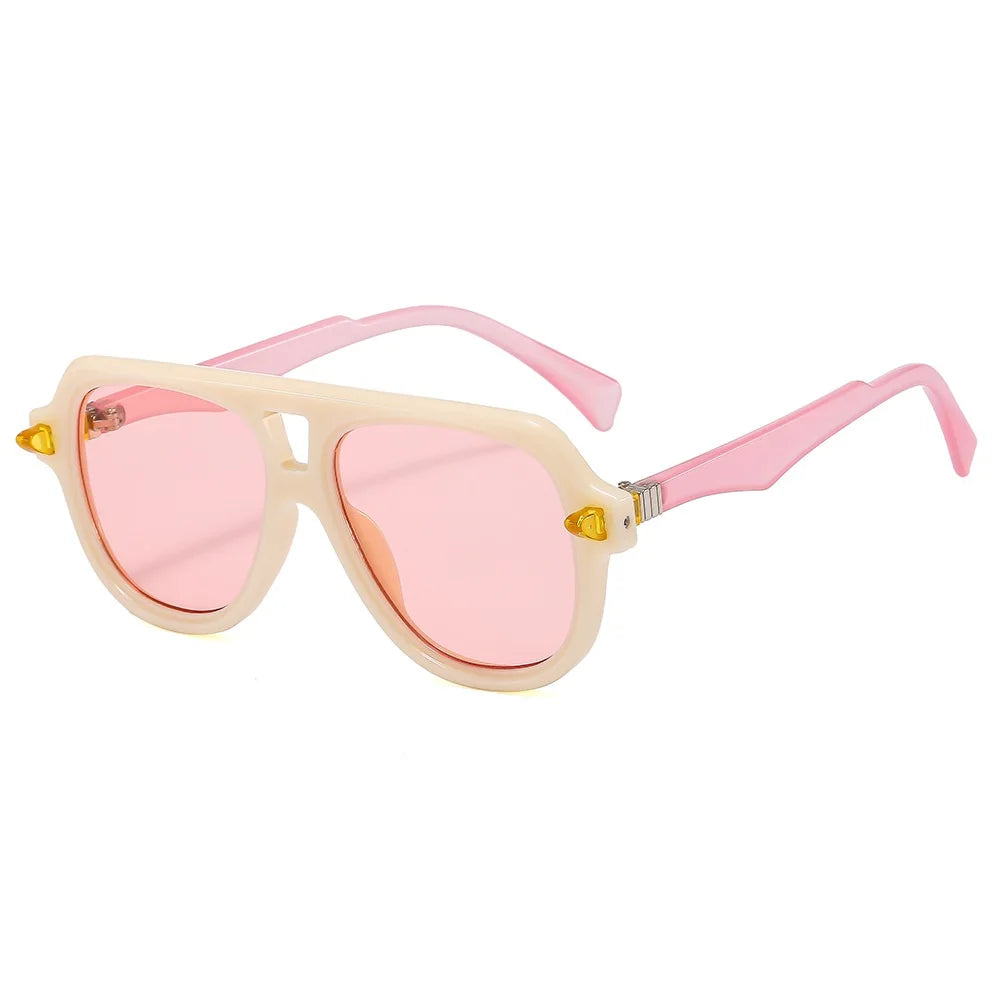 Lunettes de soleil pilote double pont femme, verres dégradés rétro, UV400, tendance, marque de designer homme, rivets