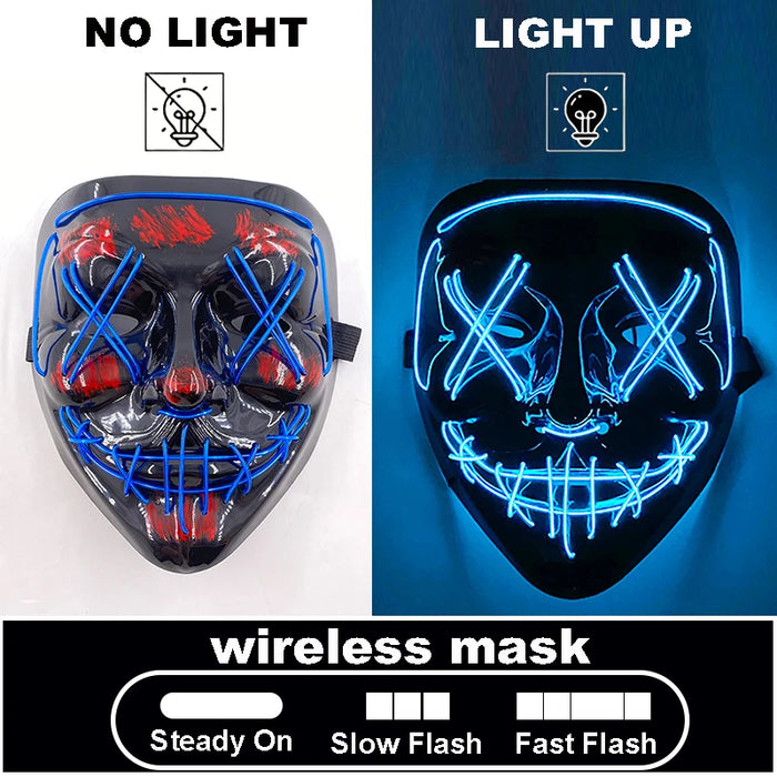 Máscara LED luminosa V de Vendetta, máscara facial completa anónima que brilla en la oscuridad para fiestas, raves, Halloween, cosplay y accesorios de disfraces.
