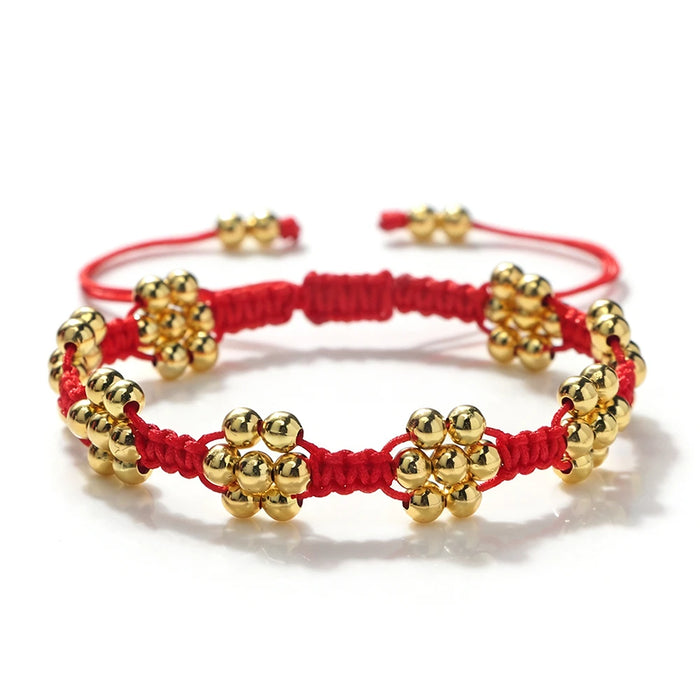 Handmade Adjustable Red Braided Rope Bracelets 5mm Copper Beads Flower Shape Lucky Bangle Women Daily Wear Fashion Jewelry Gifts