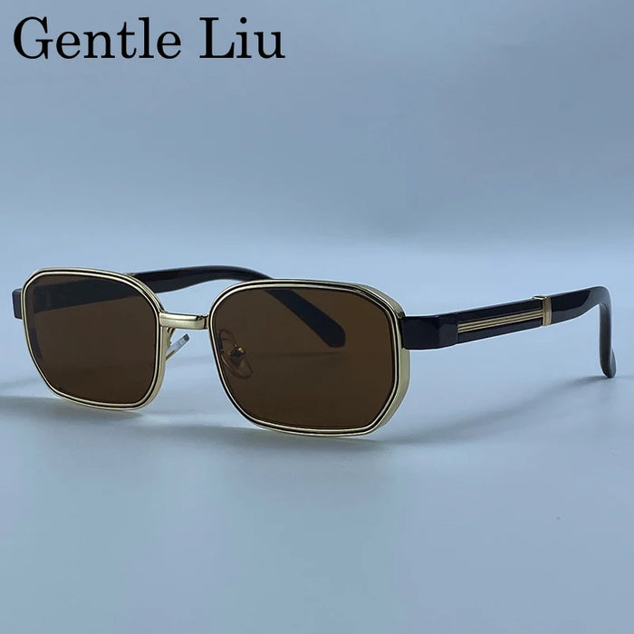 Rectangle Steampunk Sunglasses Men 2026 Luxury Brand Hip Hop Vintage Gold Frame Sun Glasses Male Retro Punk Streetwear Eyewear