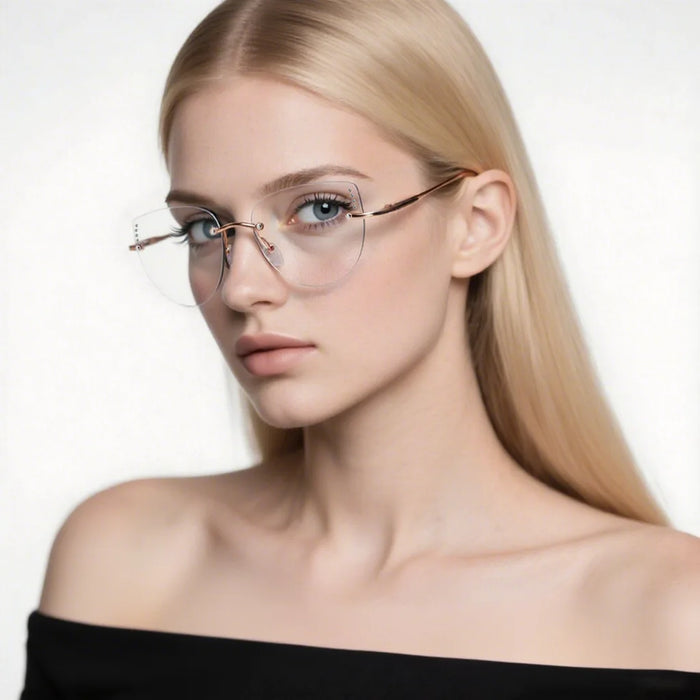 Ultralight Women's Frameless Glasses Frame Color Change Myopia Glasses Fashion Cat Glasses Frame Glasses
