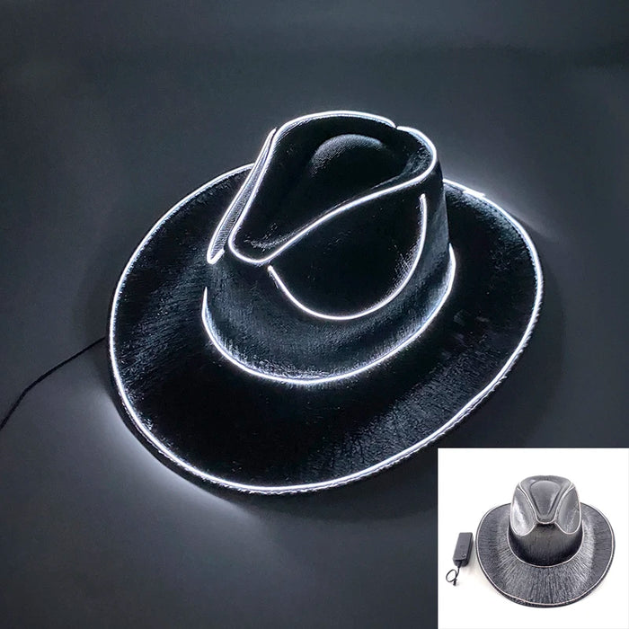 Despedida de Soltera Artículos Luminosos Novia Sombrero de Vaquera Brillante Gorra de Vaquero Nacarada con LED Sombrero de Moda con Luz de Neón para Fiesta