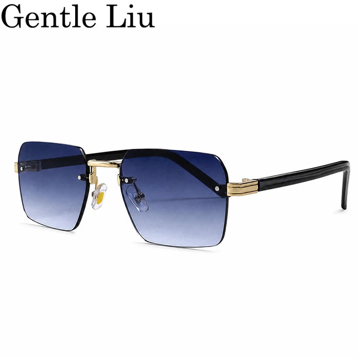 Rimless Square Punk Sunglasses Men 2026 Luxury Brand Designer Vintage Hip Hop Sun Glasses Cut Edge Eyewear Fashion Driving Shade
