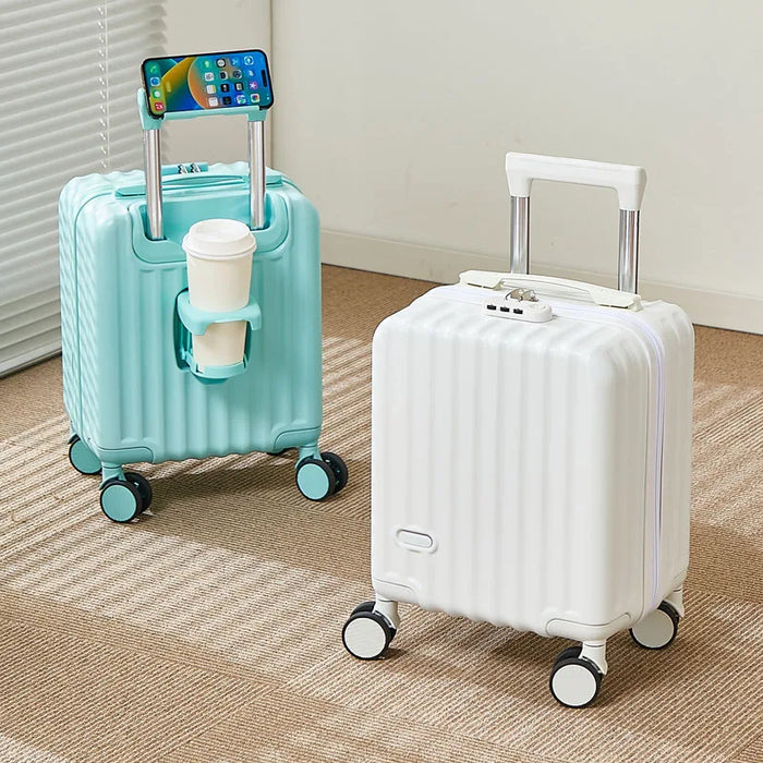 14-Inch Carry-On Suitcase with 3-Section Pull Rod Mobile Phone Holder And Cup Holder Lightweight Travel Luggage Handbag Suitcase
