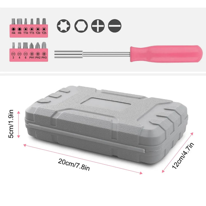 Pink Home Repair Tool Kit Portable Hand Tools Set with Hammer Vise Wrench Screwdriver for DIY Car Emergency