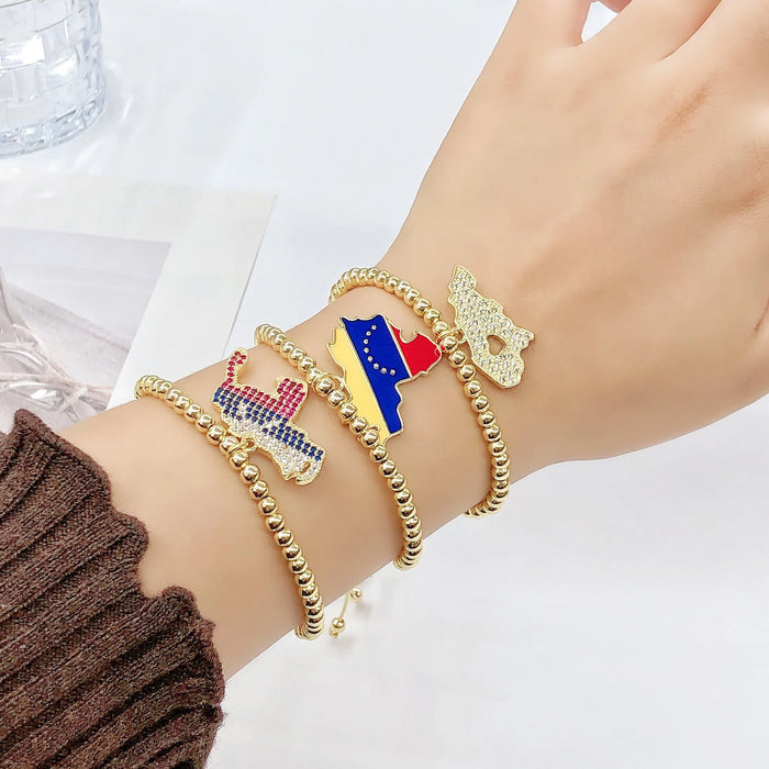 New Arrival Venezuela Flag Map Cross Copper Bead Bracelet Classic for Men's Women's Daily Party Zircon Jewelry National Day Gift