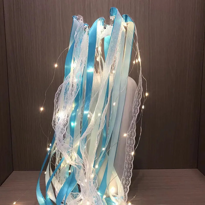 20-200Pcs Light Up Wedding Sparklers Wedding Wands Ribbon Streamers LED Silk Fairy Wands with Bells for Birthday Concert Raves
