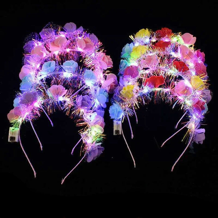 10pcs Adult Kids LED Glow Party Sequin Cat Bunny Crown Flower Headband Halo Light Up Wreath Hairband Birthday Gift Wedding