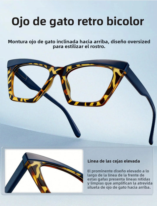 Gafas de lectura grandes para mujer, lectores extragrandes, tipo ojo de gato, bloqueo de luz azul, antifatiga visual/UV, a la moda, XL