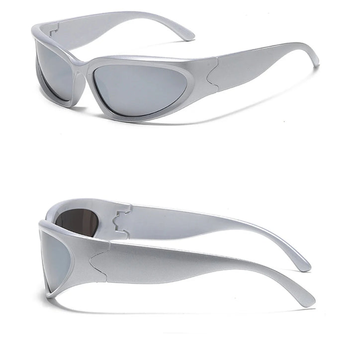 VIVIBEE Y2K Sunglasses Women Steampunk Mirror White Sports Mne Goggles UV400 Punk Sun Glasses 2026 Trending Product