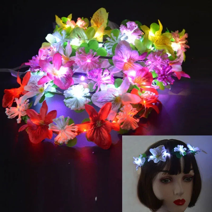 10pcs Adult Kids LED Glow Party Sequin Cat Bunny Crown Flower Headband Halo Light Up Wreath Hairband Birthday Gift Wedding