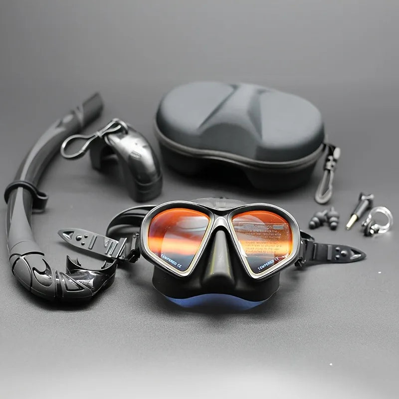 Professional Wet Low Volume Freediving Mask, Tempered Glass Dive Mask, J-Type Diving Mask, Snorkel Set, Buceo, 수영, 스노클링, 마스크
