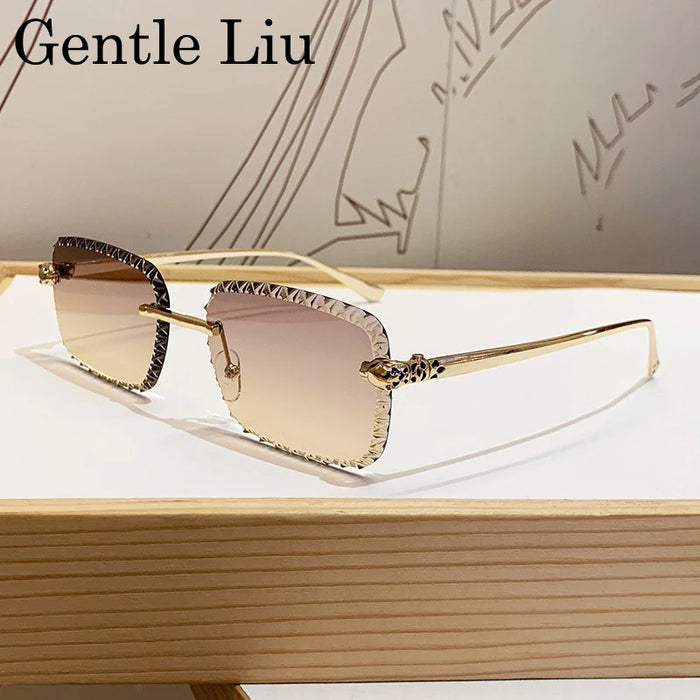Gafas de sol retro cuadradas sin montura para hombre 2026, de marca de lujo, sin marco, estilo punk, rectangulares, para hombre, con borde recortado, protección UV400