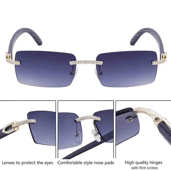 Y2K Rectangle Rimless Sunglasses Men Vintage Sun Glasses For Male 2026 Luxury Rhinestone Eyewear Punk Fashion Frameless Shades