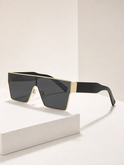 Lunettes de soleil carrées à grande monture Y2K pour hommes et femmes, monture en métal, branches larges, verres de couleur unie, lunettes de soleil tendance hip-hop